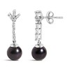 .925 Silver 7MM Cultured Black Pearl and White sapphire Drop and Dangle Earring - 4 of 4