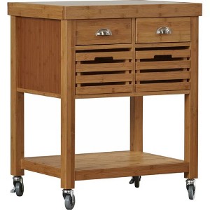 Kenta Bamboo Kitchen Cart with Stainless Steel Top Natural - Boraam - 1 of 4