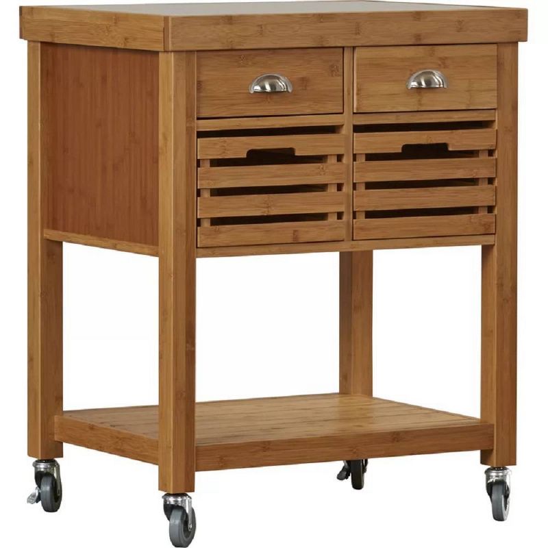 Kenta Bamboo Kitchen Cart with Stainless Steel Top Natural - Boraam, 3 of 10
