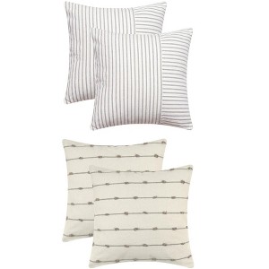 REGALWOVEN 4 Pcs Modern Farmhouse Decorative Striped Throw Pillow Covers Square 18" x 18" - 1 of 4