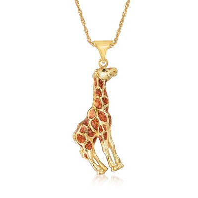 Ross-Simons Italian 18kt Gold Over Sterling Giraffe Pendant Necklace With Black and Caramel Enamel Size