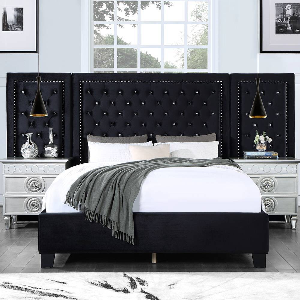 Photos - Wardrobe Damazy 86" King Bed Black Velvet - Acme Furniture