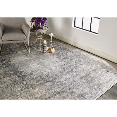 Ivory and Gray Medallion Rectangular Viscose Area Rug, 5' x 7'