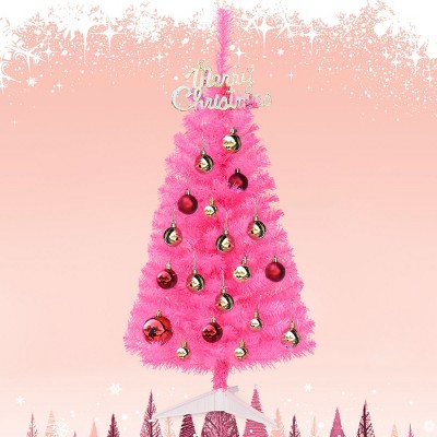 Tangkula 3 Ft Black Artificial Tree Unlit Halloween and Christmas Decoration Tree Compact Festival Party Supplies Black/Pink