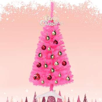 Tangkula 3 Ft Black Artificial Tree Unlit Halloween and Christmas Decoration Tree Compact Festival Party Supplies Black/Pink