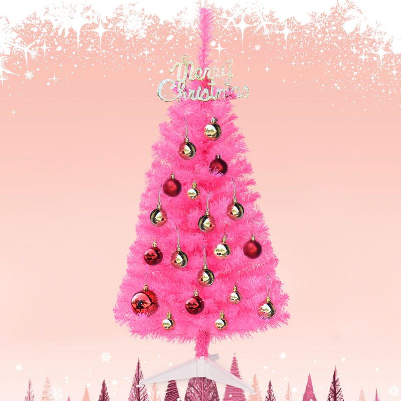 Tangkula 3 Ft Black Artificial Tree Unlit Halloween and Christmas Decoration Tree Compact Festival Party Supplies Black/Pink, 1 of 9