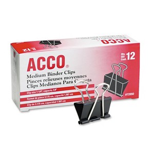 ACCO Medium Binder Clips Steel Wire 5/8" Cap 1 1/4"w Black/Silver Dozen 72050 - 1 of 4