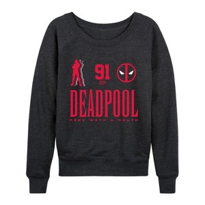 Women's - Marvel - Deadpool Jersey Lightweight French Terry Wide Neck Long Sleeve Graphic Shirt - 1 of 4