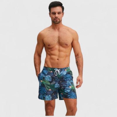 Мужские брюки Anna-Kaci Swim Anna-Kaci Men's Tropical Leaf Print Swim Trunks with Adjustable Drawstring and Side Pockets - X Large, Green — фото 4