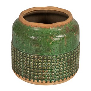 Storied Home Round Terra-cotta Hobnail Planter Vase with Heavily Distressed Finish - 1 of 4