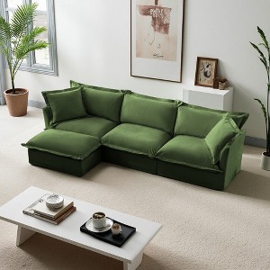 120" Chenille Slipcovered L-Shaped Modular Sectional Sofa with French Edges & Removable Covers - 1 of 4