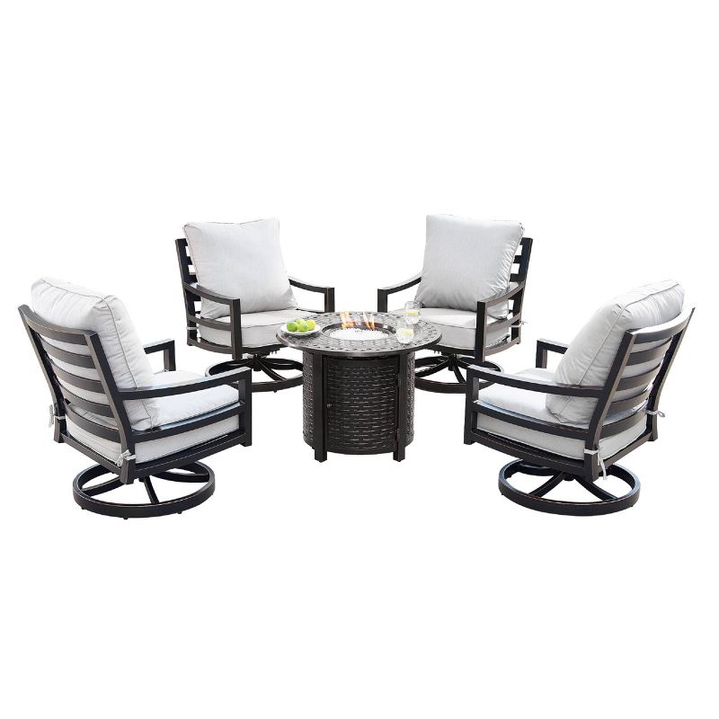 Oakland Living 5pc Aluminum Outdoor Patio Fire Pit Dining Set with 34&#34; Round Fire Table Copper/Gray, 1 of 18