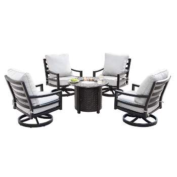 Oakland Living 5pc Aluminum Outdoor Patio Fire Pit Dining Set with 34" Round Fire Table Copper/Gray