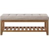 Aoibox Large Rectangular Upholstered Tufted Linen Fabric Ottoman Bench with Padded Seat and Solid Wood Shelf - 4 of 4