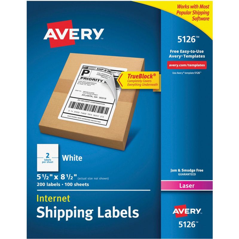 Avery TrueBlock Shipping Labels, Laser, 5-1/2 x 8-1/2 Inches, White, Pack of 200, 1 of 4