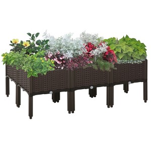 Outsunny 6 Piece Raised Garden Bed Kit, Elevated Self-Watering Planter Boxes with Drainage Holes for Outdoor Flowers, Vegetables, and Herbs - 1 of 4