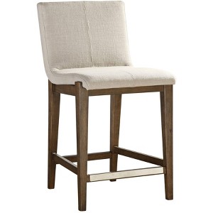 Uttermost Walnut Wood Bar Stool Brown 26" High Rustic Neutral Linen Cushion with Backrest Footrest for Kitchen Counter Height Home - 1 of 4