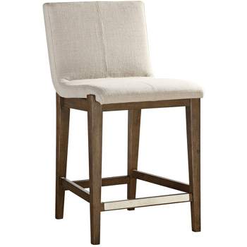 Uttermost Walnut Wood Bar Stool Brown 26" High Rustic Neutral Linen Cushion with Backrest Footrest for Kitchen Counter Height Home