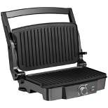 HOMCOM 3-in-1 Panini Press Grill, Stainless Steel Countertop Sandwich Maker with Non-Stick Double Plates and Removable Drip Tray, Silver / Black