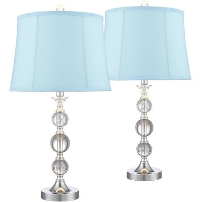 360 Lighting Coastal Contemporary Table Lamps Set of 2 Glass Crystal Silver Blue Softback Drum Shade for Living Room Bedroom House