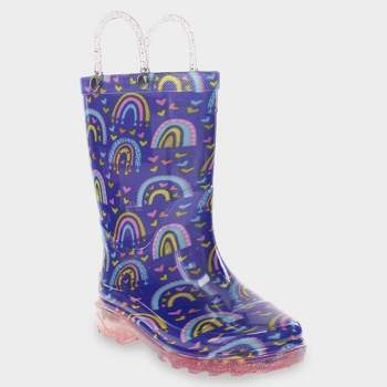 Western Chief Toddler Girls' Abby Rainbow Hearts Glitter Rain Boots - Purple 12T