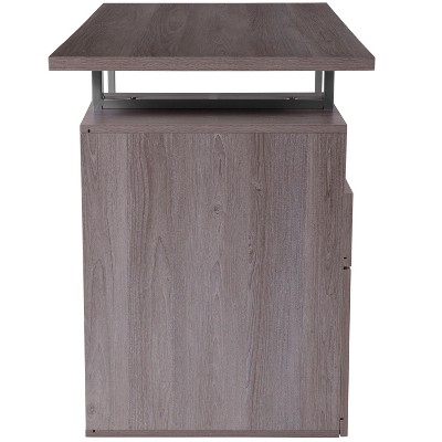 Light Ash Wood Computer Desk with Drawer and Silver Frame