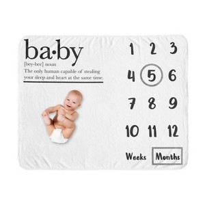 Sweet Jojo Designs Gender Neutral Unisex Baby Milestone Blanket Dictionary Black and White - 1 of 4