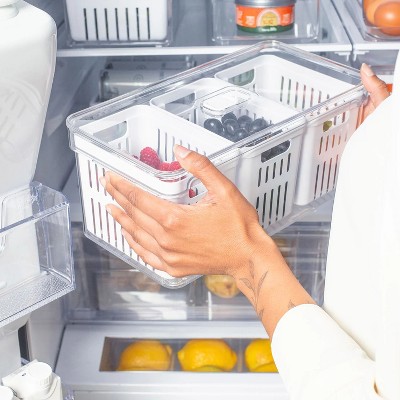 OU Fridge Organizer Bins with Drain Baskets & Vented Lid, Clear Stackable Refrigerator Storage Bin, Produce Kitchen Storage Container, BPA Free — фото 2