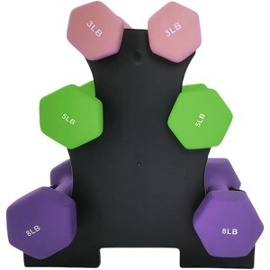 PVC Coated Dumbbell Set, Hexagon Weights Dumbbells Set with Rack/Box, Packed in Pairs, Anti-Slip, Multiple Weight Options, Workout Equipment - 1 of 4