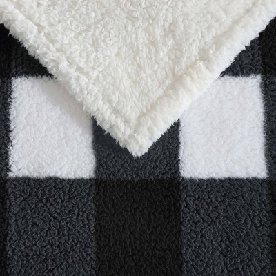 Black and White Plaid Reversible Sherpa Fleece Throw Blanket