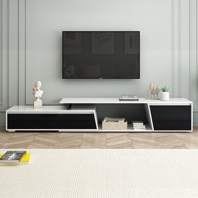 Chic Crate - U-Can Modern, Minimalist Rectangle Extendable TV Stand, TV Cabinet with 2 Drawers and 1 Cabinet for Living Room, Up to 100''
