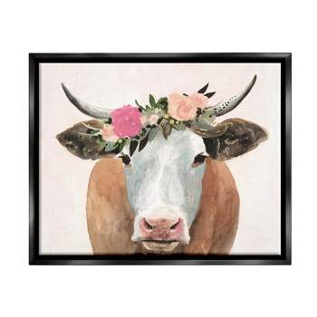 Stupell Industries Springtime Flower Crown Farm Cow with Horns
