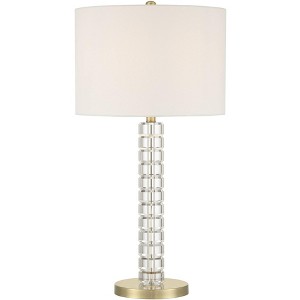 Possini Euro Design Cecil 31" Tall Large Modern End Table Lamp Clear Gold Brass Finish Acrylic Metal Single White Shade Living Room Bedroom Bedside - 1 of 4
