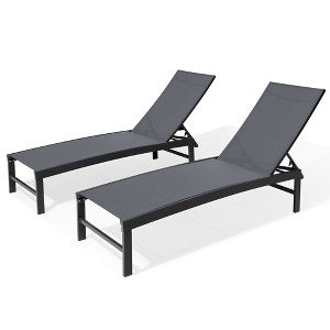 Pellebant 2 PCS Iron Lounge Chair for Outdoor & Indoor - Reclines Flat, Textilene Seat, Stackable Design, 350LBS Capacity - 1 of 4