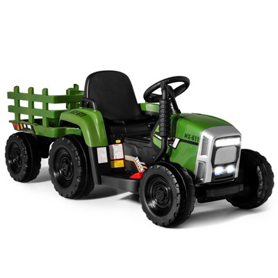 Costway 12V Kids Ride On Tractor with Trailer Ground Loader w/ RC & Lights Dark Green