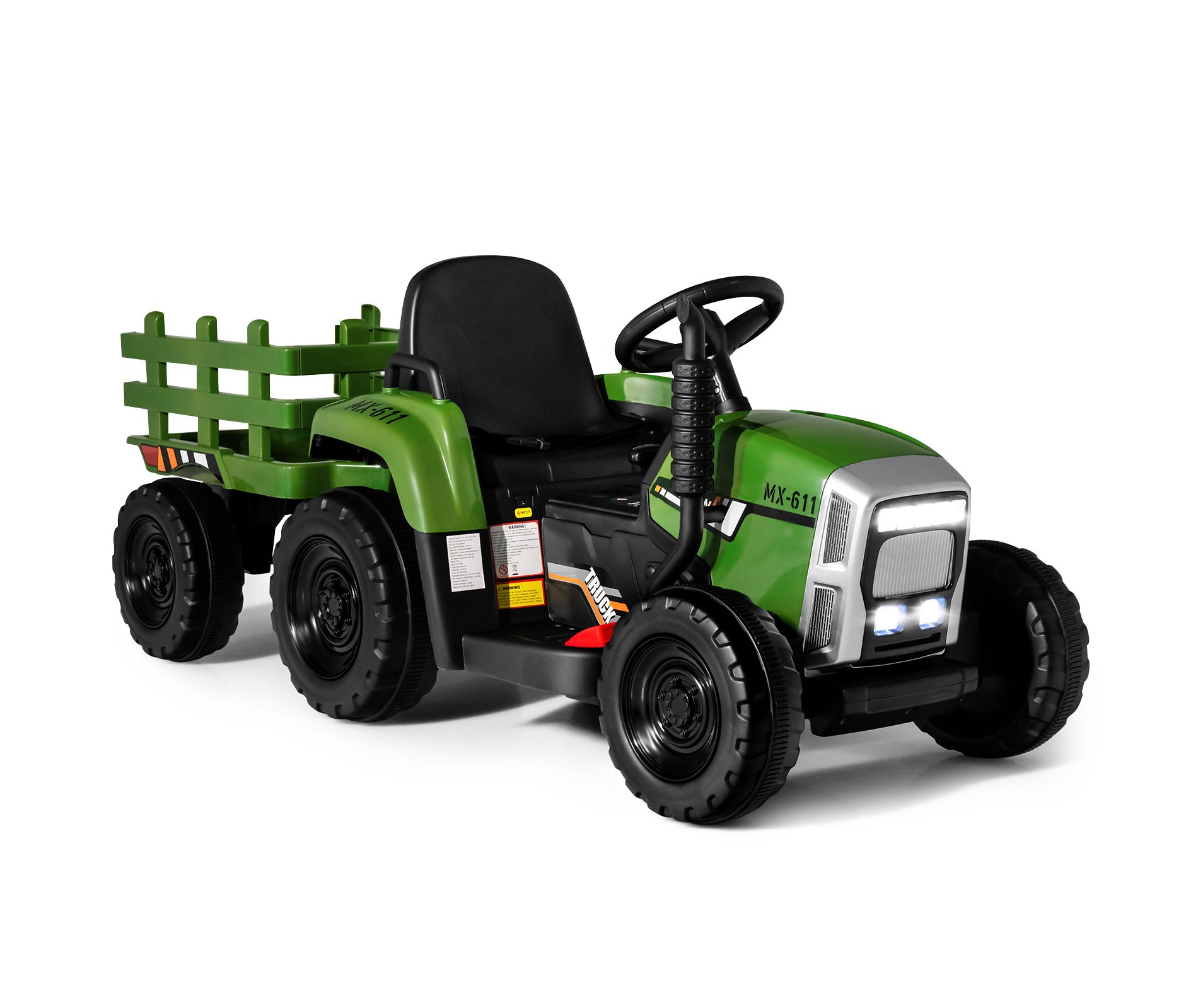 Costway 12V Kids Ride On Tractor with Trailer Ground Loader w/ RC & Lights Dark Green