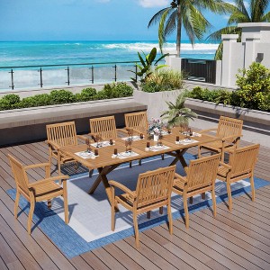 Captiva Designs 9pc Acacia Wood Patio Furniture Set with Expandable Dining Table & Arm Chairs - 1 of 4