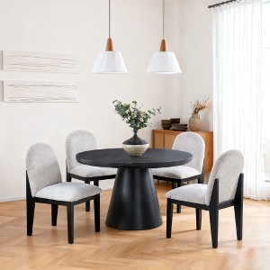 Homy Casa 5-Piece Round Dining Table and Upholstered Chairs Set, Black and Cream – Modern Classic Dining Furniture - 1 of 4