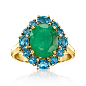 Ross-Simons 2.80 Carat Emerald and 1.40 ct. t.w. London Blue Topaz Ring in 18kt Gold Over Sterling - 1 of 4