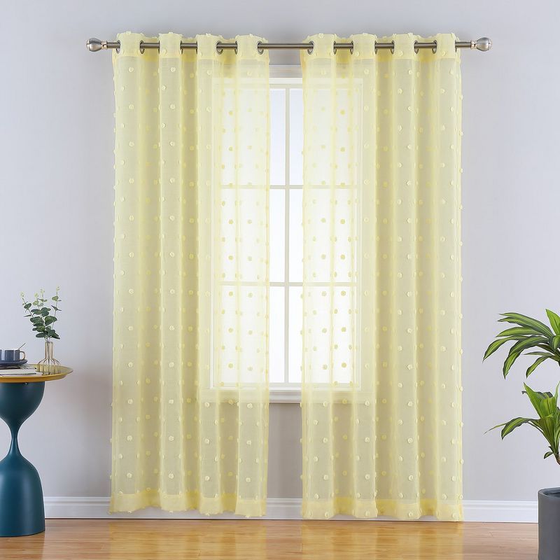 Sheer Curtains for Bedroom Dots Jacquard Voile Curtains Linen Textured Sheer Panels, 1 of 9