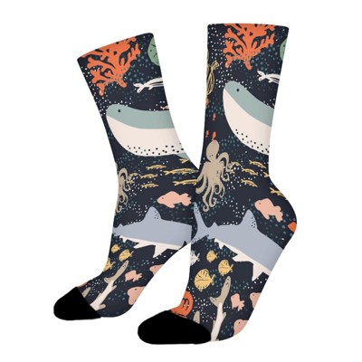 Funny Ocean Animals Women Printed Crew Socks Funny Funky Socks Soft Polyester Novelty Gifts for Artists Men