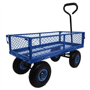 Steel Garden Cart, Heavy Duty 300 LBS Folding Utility Wagon with Removable Sides to Convert into Flatbed, Mesh Lawn Cart with 180° Rotating Handle - 1 of 4