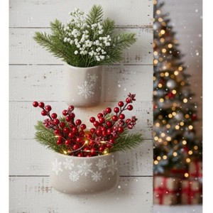Christmas Stoneware Wall Pocket Set with Snowflake Design and 7.5" and 9" Heights by Melrose - 1 of 4