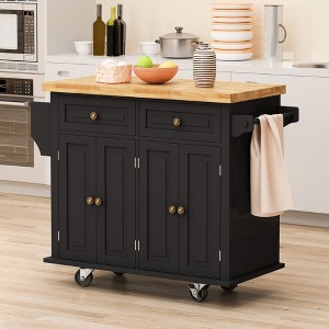 Kitchen Island Cart with Two Storage Cabinets and Two Locking Wheels,43.31 Inch Width,4 Door - 1 of 4