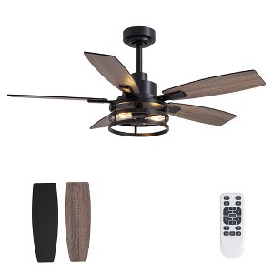 Siljoy 46-in Farmhouse Cage Ceiling Fan with Walnut or Black Color Blades Ceiling Fan With Light - Remote Included ( 5-Blade Bulb not included) - 1 of 4