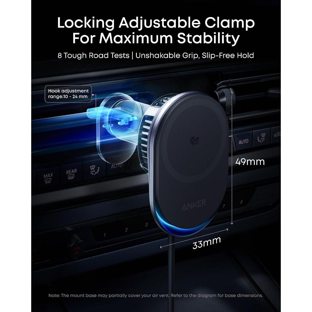 Anker Prime Qi2 25W MagSafe Wireless Car Charger Mount, AirCool Phone Holder with Vent Clip, for iPhone 17-12 Series & More (Adapter Included) - thumbnail 4