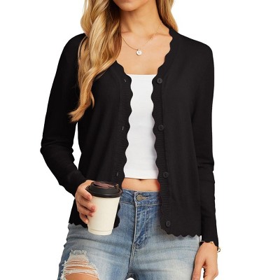 Women's Slim Fit Long Sleeve V-Neck Cardigan Sweater Lightweight Knit Button Down Shrug Cardigans