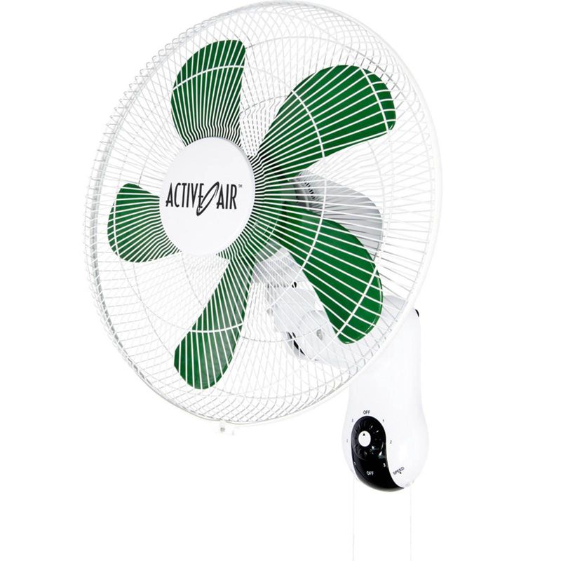 Active Air ACF16 16 inch 3-Speed Wall-Mountable 90-Degree Oscillating Hydroponic Grow Fan with Spring-Loaded Plastic Clip, White/Green, 4 of 7