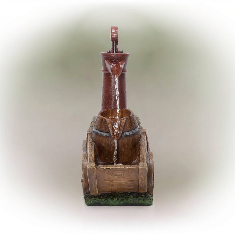 24&#34; Vintage Red Metal Water Pump With Fiberglass, Resin &#38; Stone Wheelbarrow Fountain Small - Alpine Corporation, 4 of 7