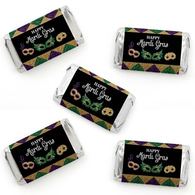 Big Dot of Happiness Mardi Gras - Mini Candy Bar Wrapper Stickers - Masquerade Party Small Favors - 40 Count